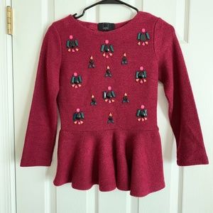 Anthropologie Pink 3/4 Sleeve Peplum Embellished